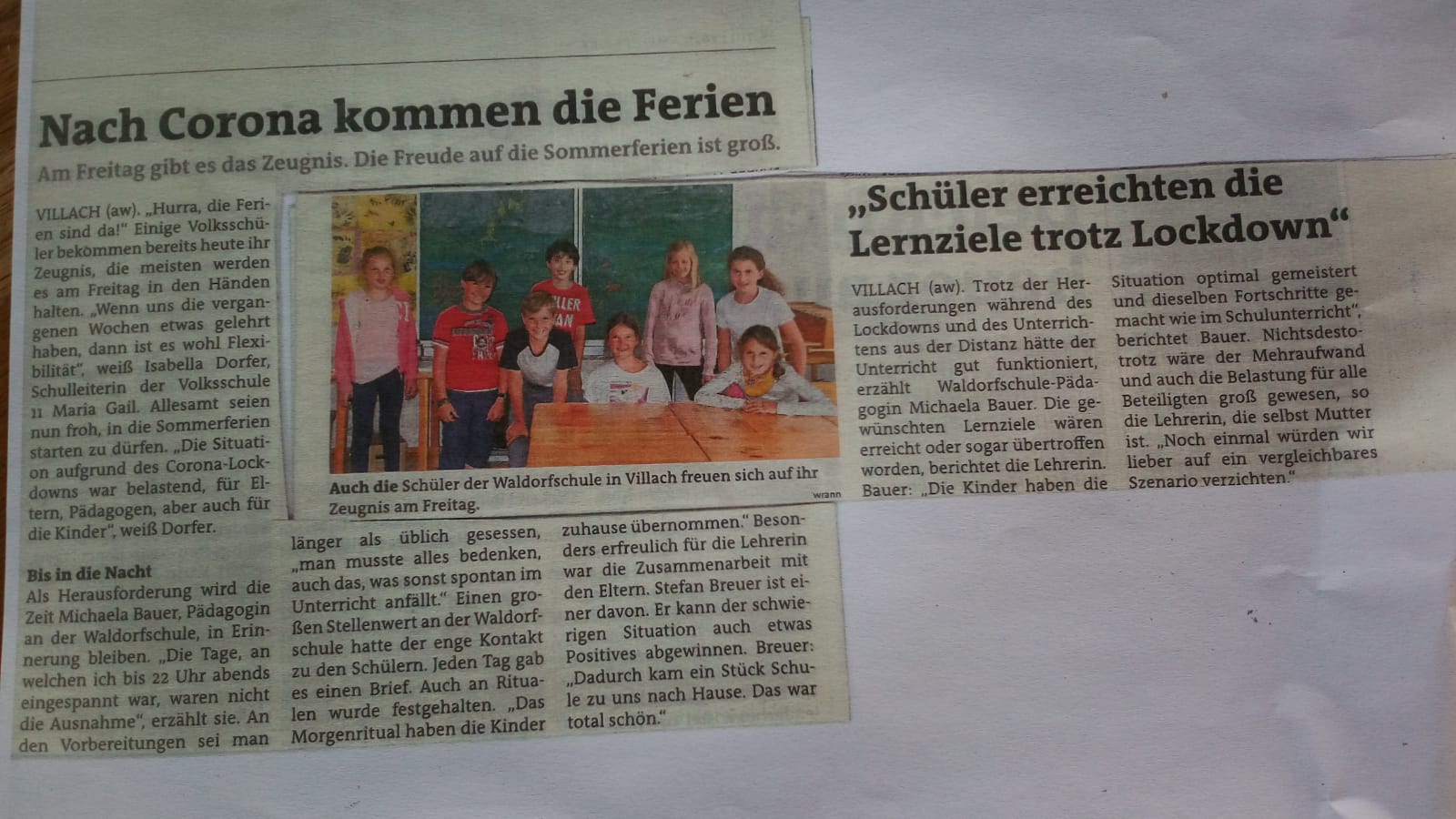 Waldorfschule Villach in der Zeitung